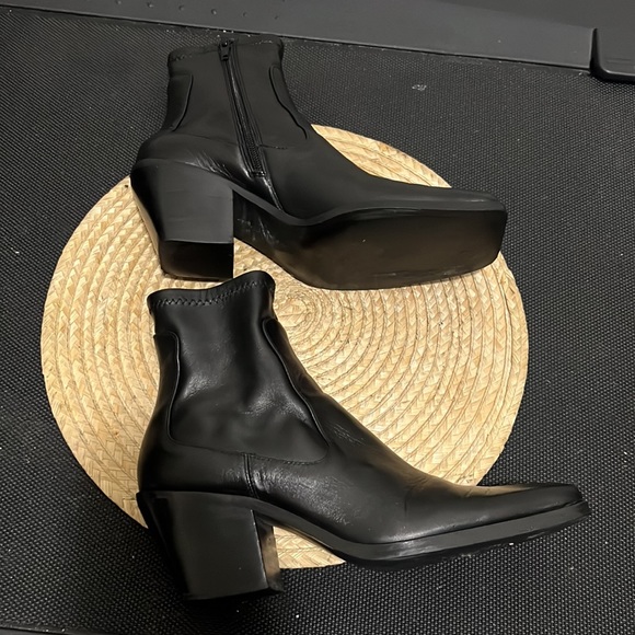 Zara Cowboy Square Toes Leather Ankle Boots Size 40 - Picture 13 of 16